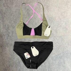 prAna Bikini Set Womens XS Black +Green Sporty Hipster 2 Piece Swimwear NEW!